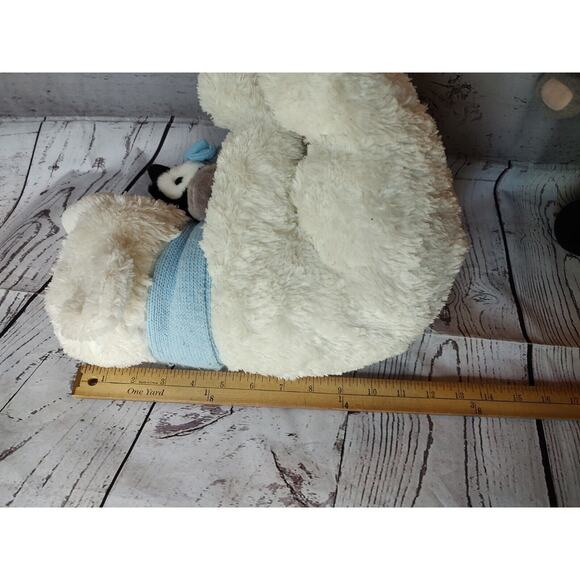 Polar Bear Plush Holding Penguin White With Blue Scarf The Bearington Collection - Picture 10 of 10